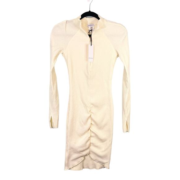 Staple & Hue Women's Cream Ruched Long Sleeve Knit Bodycon Mini Dress Small NWT - Picture 1 of 9